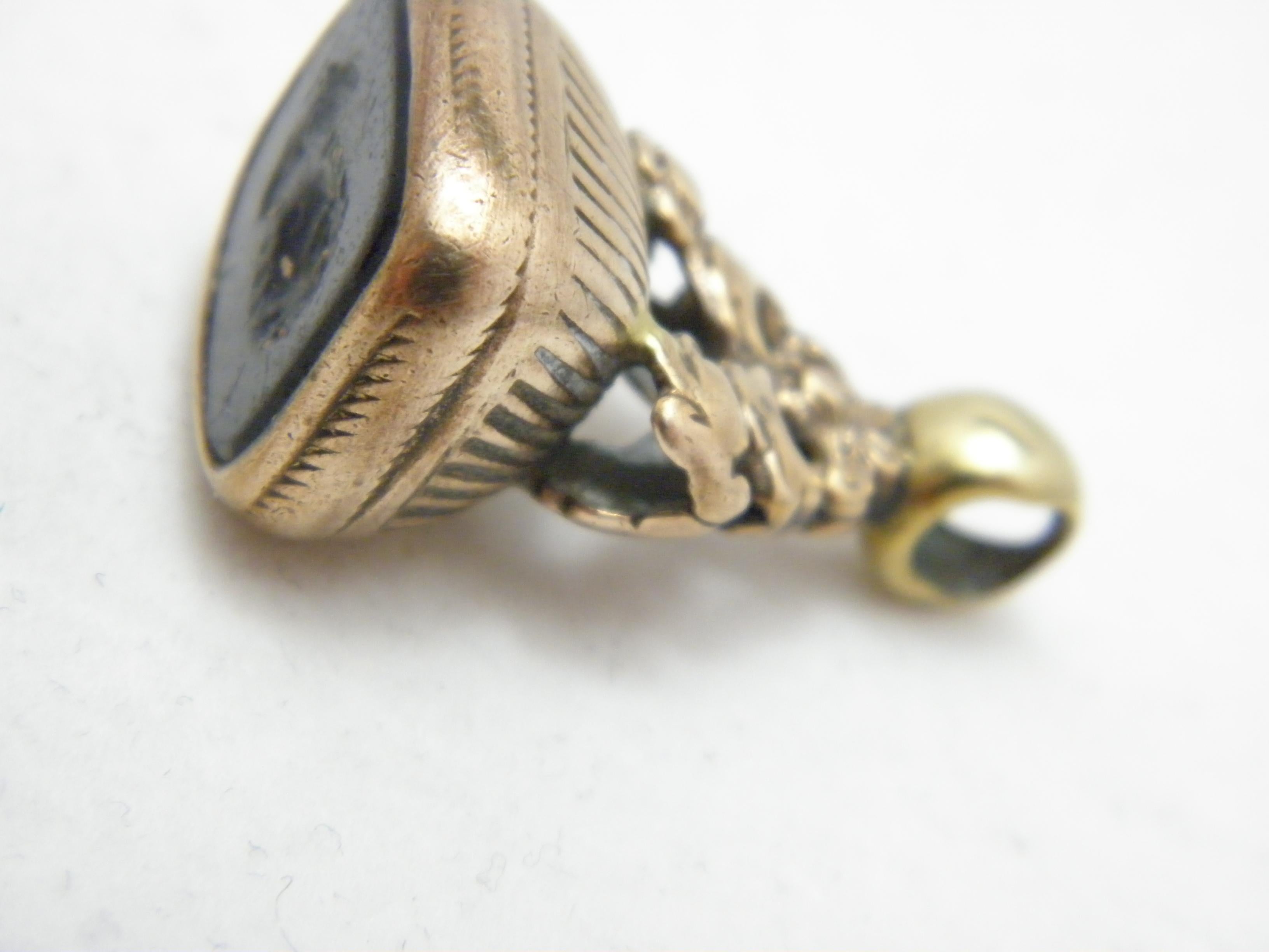 Women's or Men's Antique 9ct Gold Large Seal Fob c1800 Heavy 9.1g 375 Purity Onyx Cameo Lady For Sale