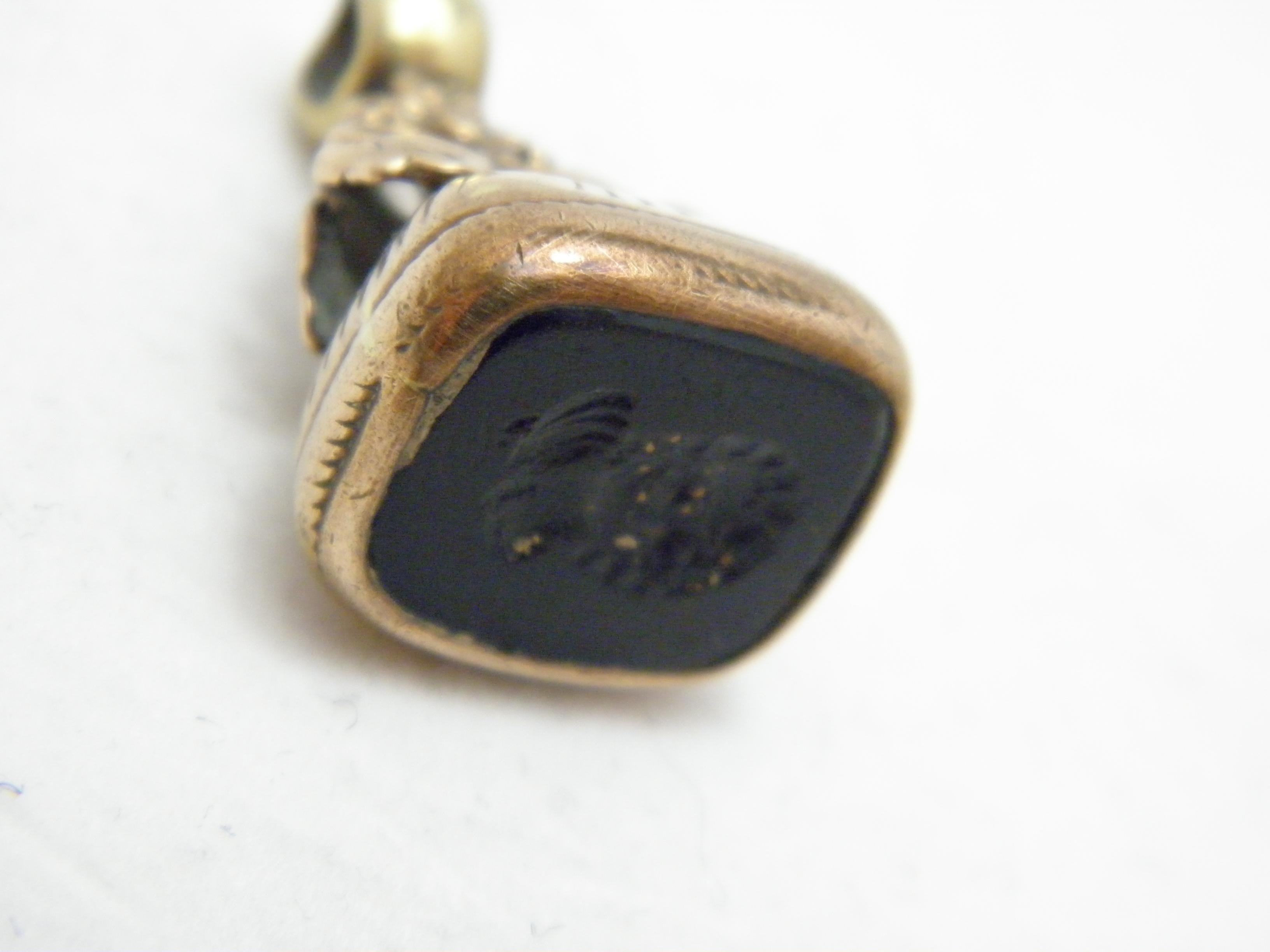 Antique 9ct Gold Large Seal Fob c1800 Heavy 9.1g 375 Purity Onyx Cameo Lady For Sale 1