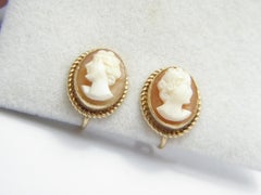 Antique 9ct Gold Large Shell Cameo Screw Back Dangle Earrings 375 Purity c1900