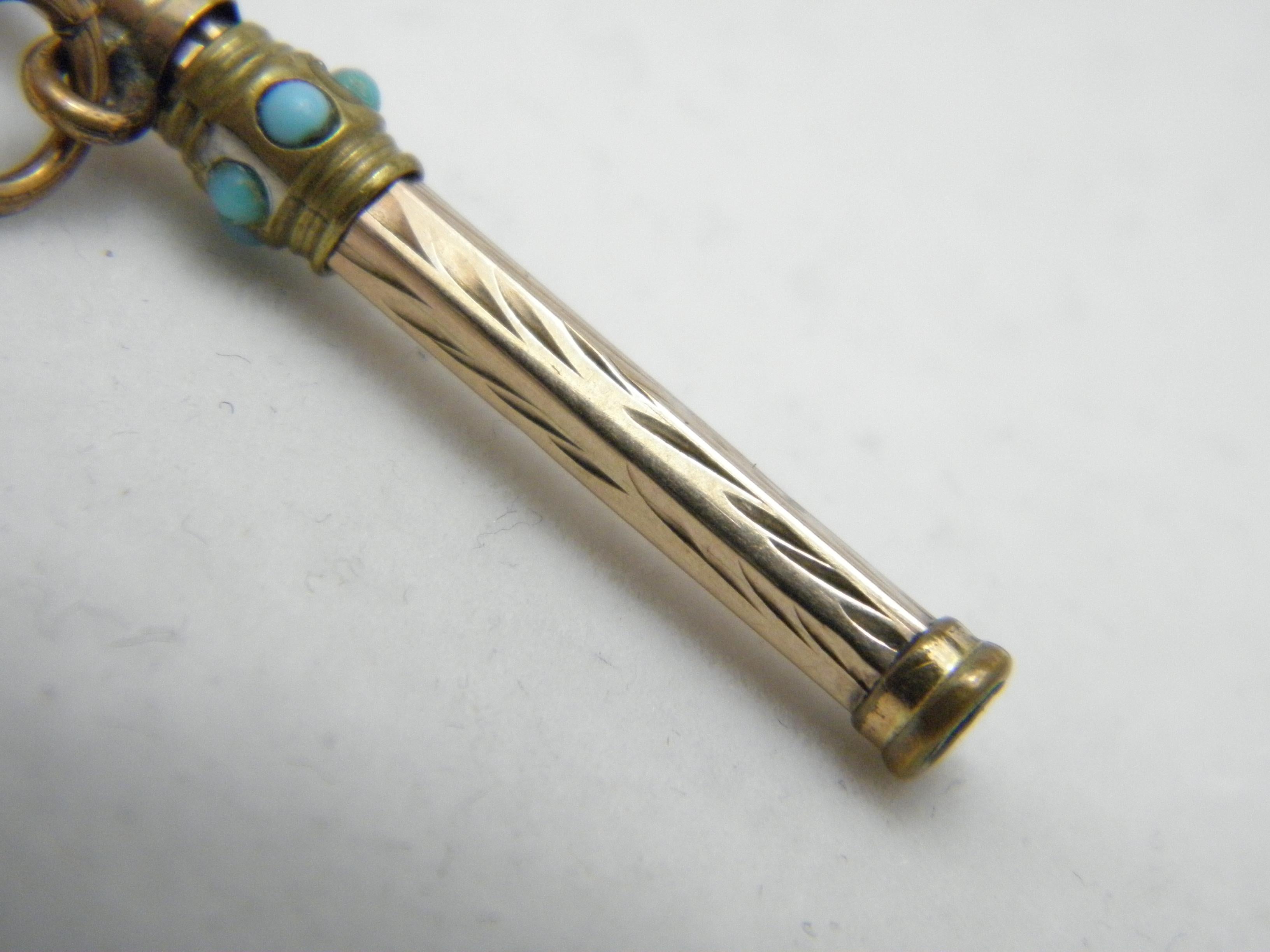 Cabochon Antique 9ct Gold Larimar Turquoise Toothpick Fob c1820 375 Purity Chatelaine