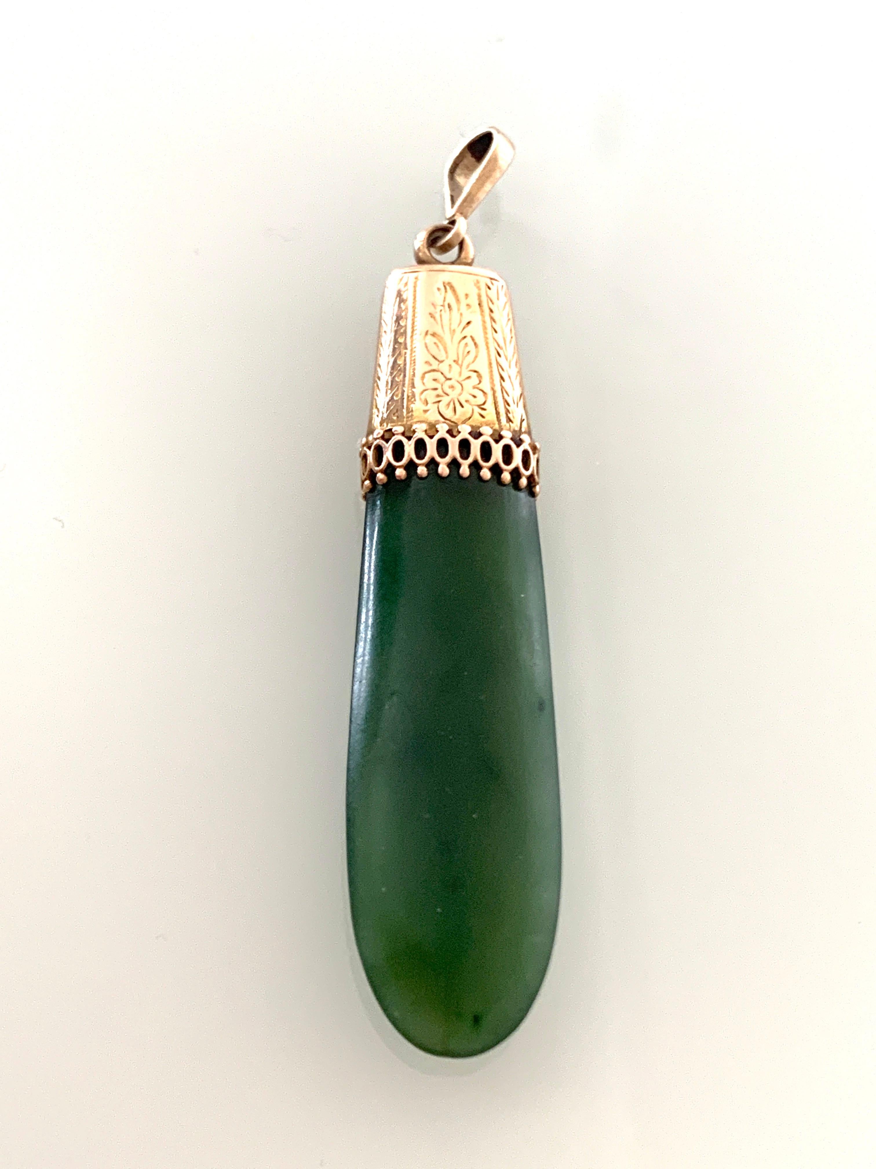 Women's or Men's Antique 9 Carat Gold Mounted Jade Pendant For Sale