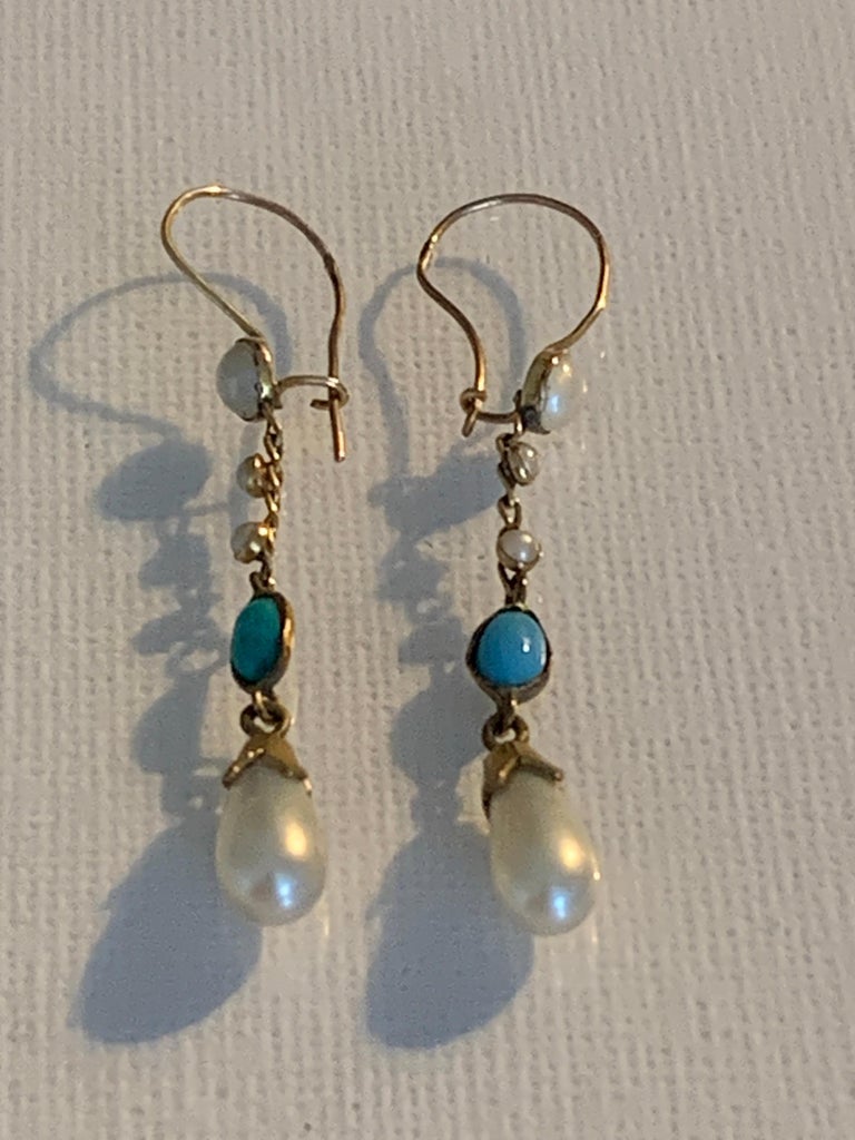 Boucles D'Oreilles Anciennes En Or Serties De Perles - Bijou Vintage - Occasion