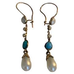 Boucles d'oreilles anciennes en or 9ct avec perles