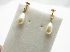 Antique 9ct Gold Pearl Paste Drop Dangle Earrings 375 Purity c1900 Victorian