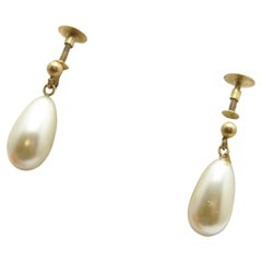 Antique 9ct Gold Pearl Paste Drop Dangle Earrings 375 Purity c1900 Victorian
