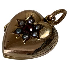 Antique 9ct Gold Pearl 
Red Gem Locket