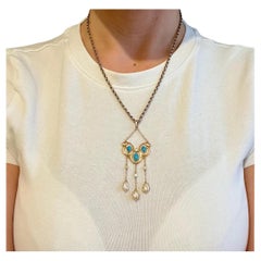 Antique 9ct Gold, Pearl & Turquoise Drop Pendant, Circa 1920s