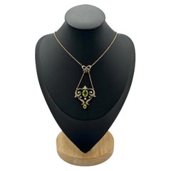 Antique 9ct Gold, Peridot & Pearl Pendant Necklace, Circa 1900