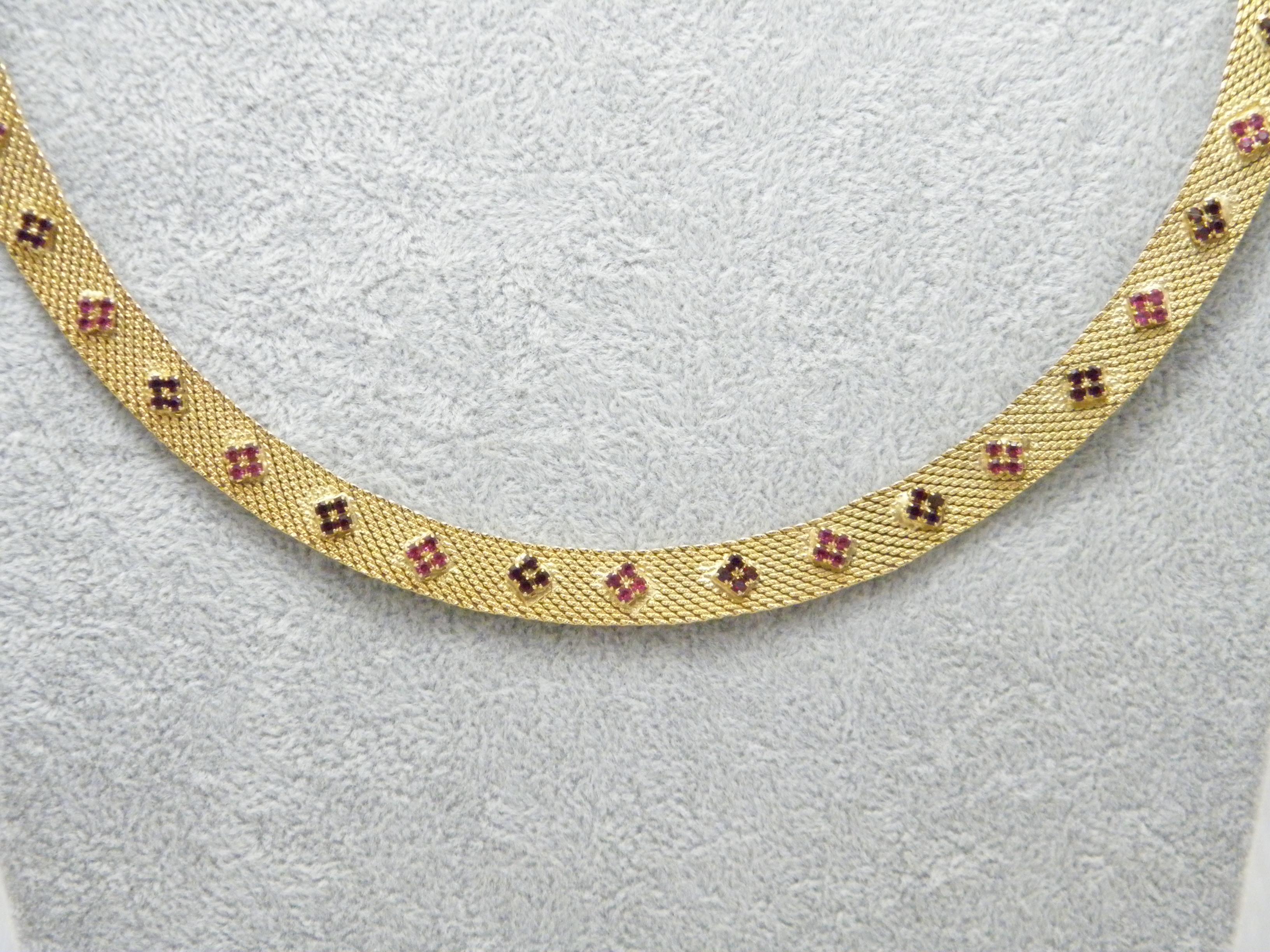If you have landed on this page then you have an eye for beauty.

On offer is this gorgeous

9CT GOLD ROLLED CLEOPATRA STYLE RUBY AND GARNET PASTE NECKLACE

DETAILS
Material: Thick 9ct Rolled Gold (see details below)
Style: Facetted Cleopatra style