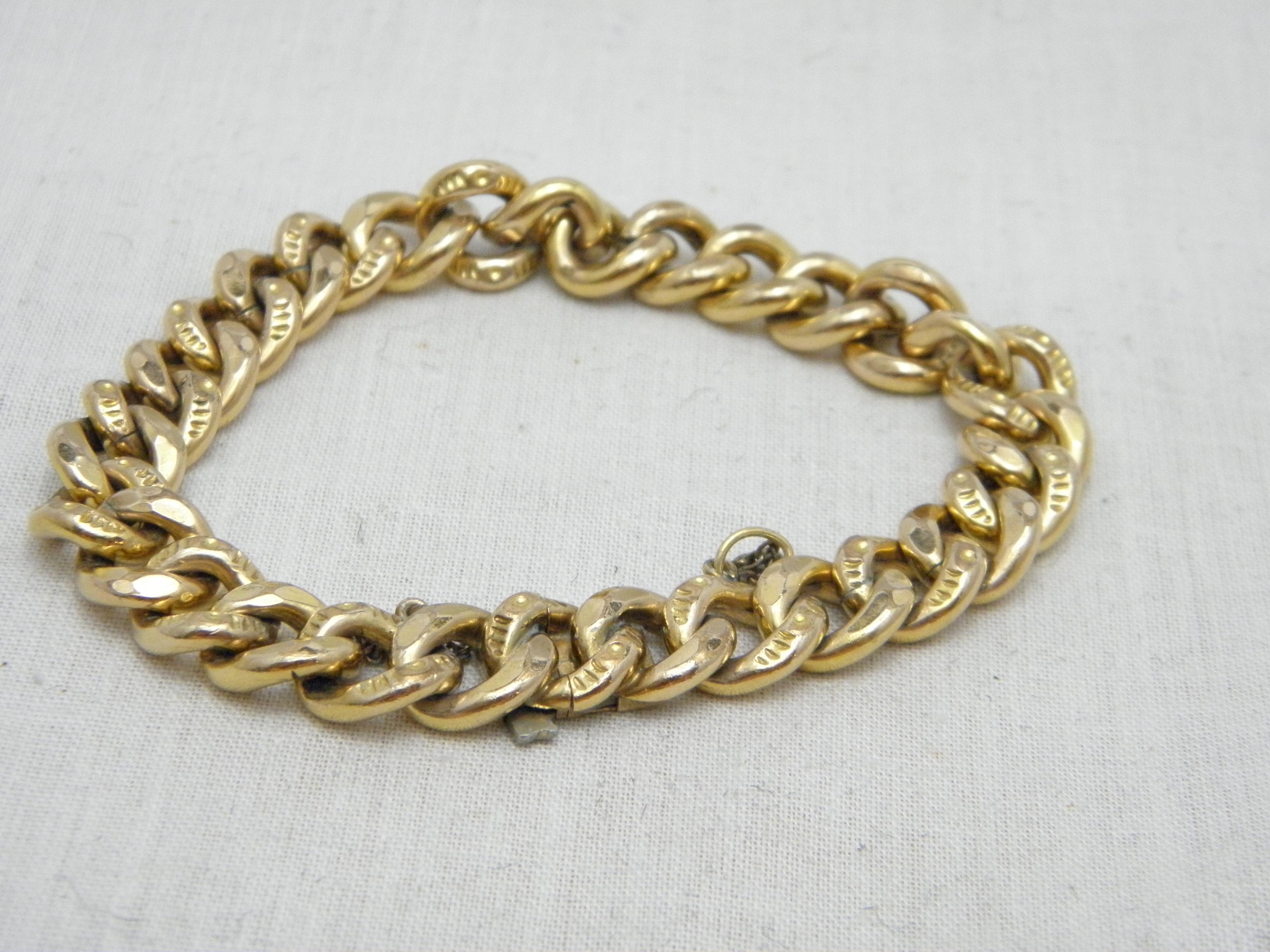 Antiker 9 Karat Gold ''Rolled'' Diamantschliff Curb-Armreif 375 Reinheit Murat 33.3 (Art nouveau) im Angebot
