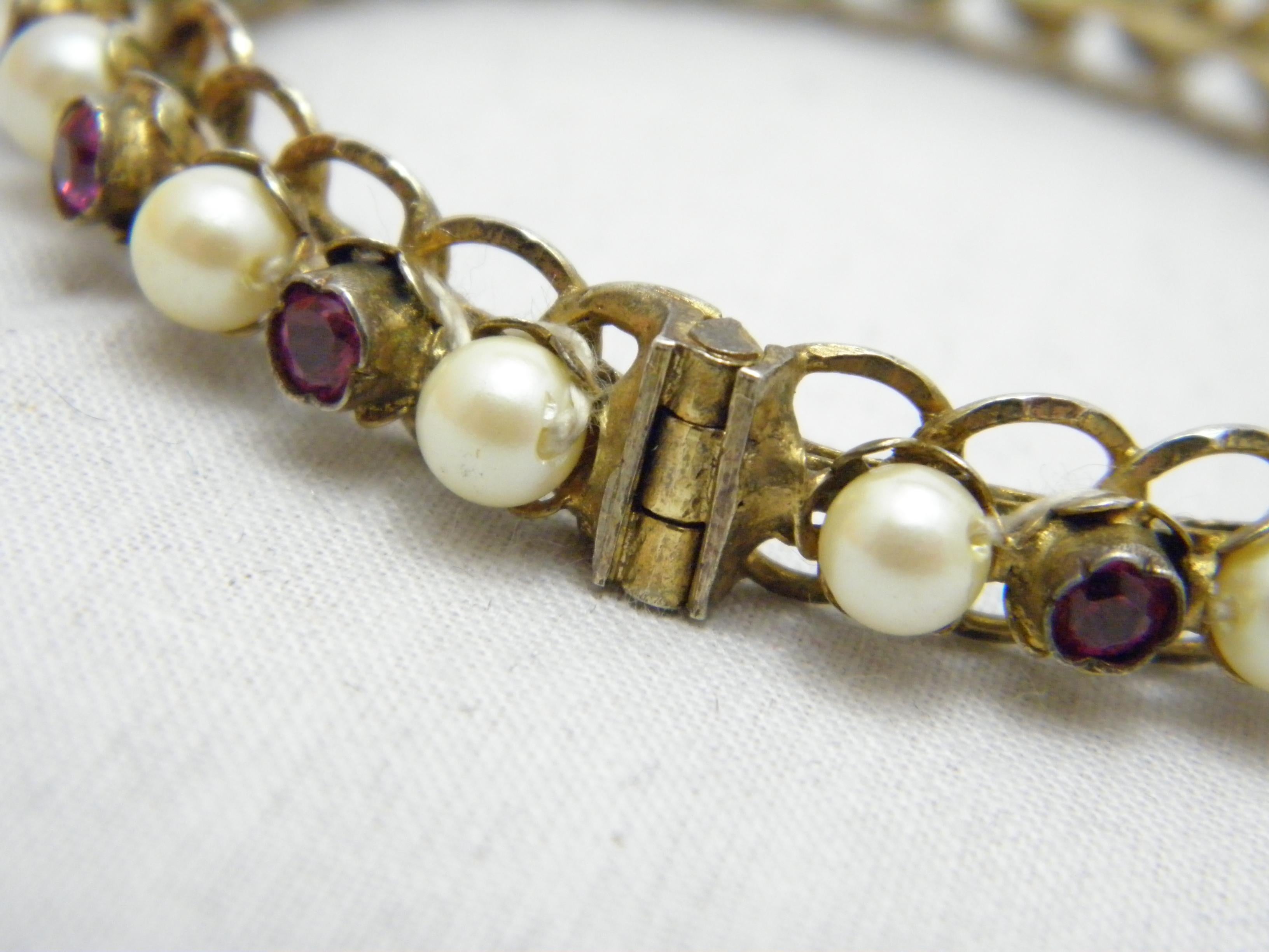 Victorian Antique 9ct Gold 'Rolled' Ruby Pearl Paste Hinged Bracelet Bangle 375 Purity For Sale