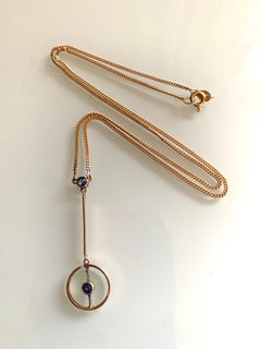Antique 9ct Gold Sapphire Pendant Necklace