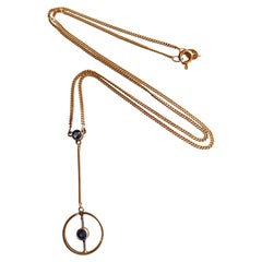 Antique 9ct Gold Sapphire Pendant Necklace