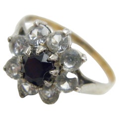 Antique 9ct Gold Silver Garnet Diamond Paste Cluster Ring 375 925 Pure