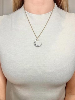 Antique 9ct Gold & Silver, Victorian Sapphire Diamond Crescent Moon Pendant