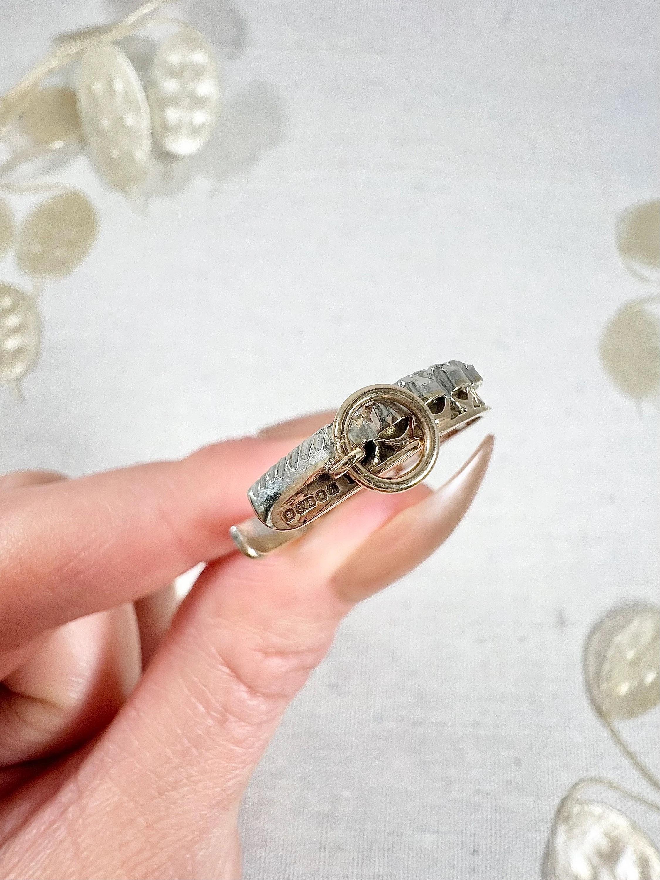 Antique 9ct Gold & Silver, Victorian Sapphire Diamond Crescent Moon Pendant In Good Condition For Sale In Brighton, GB