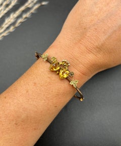 Antique 9ct Gold Stamped, Edwardian Citrine Heart, Knife Edge Bangle