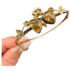 Antique 9ct Gold Stamped, Edwardian Citrine Heart, Knife Edge Bangle