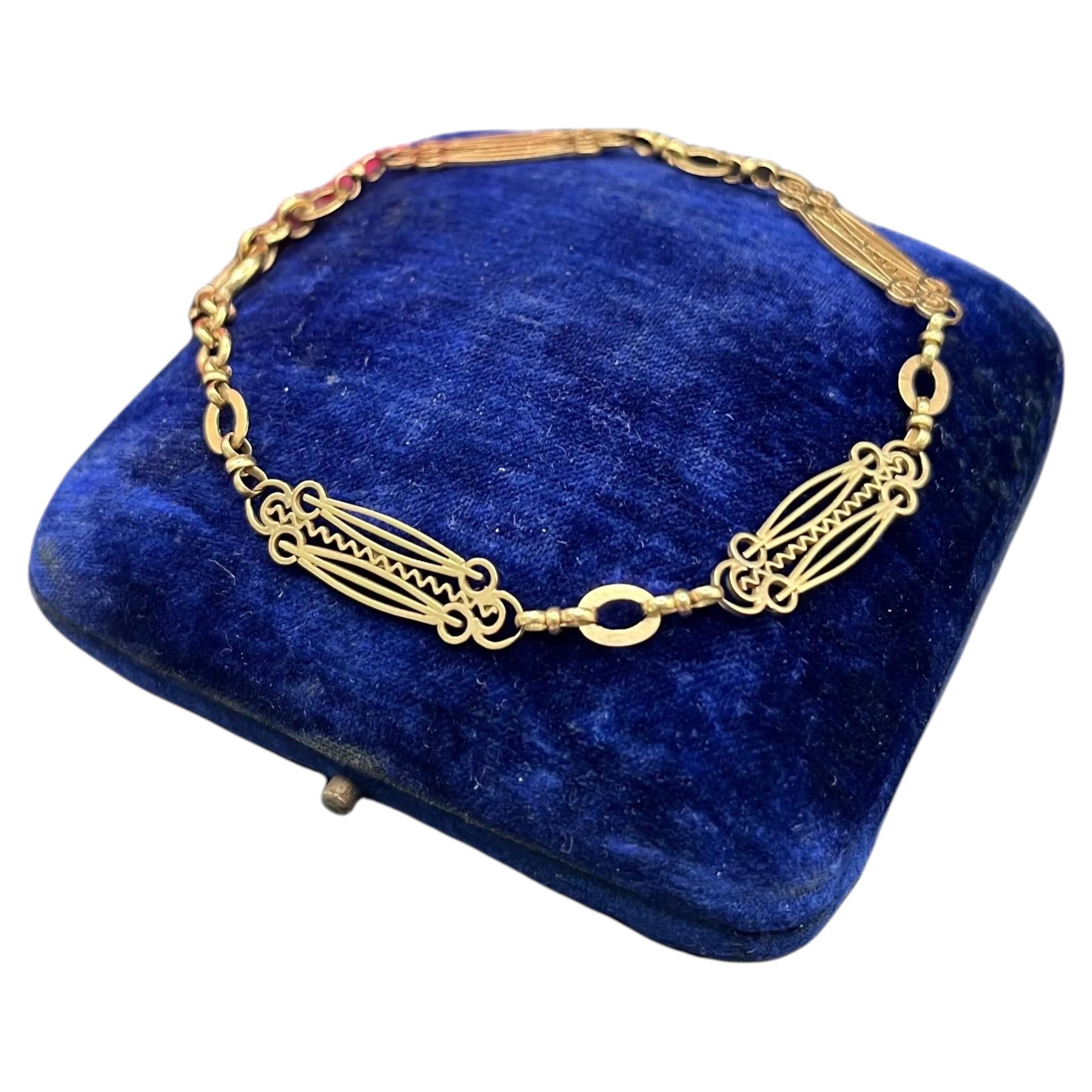 Antique 9ct Gold Stamped, Edwardian Fancy Link Bracelet, Circa 1910 For Sale