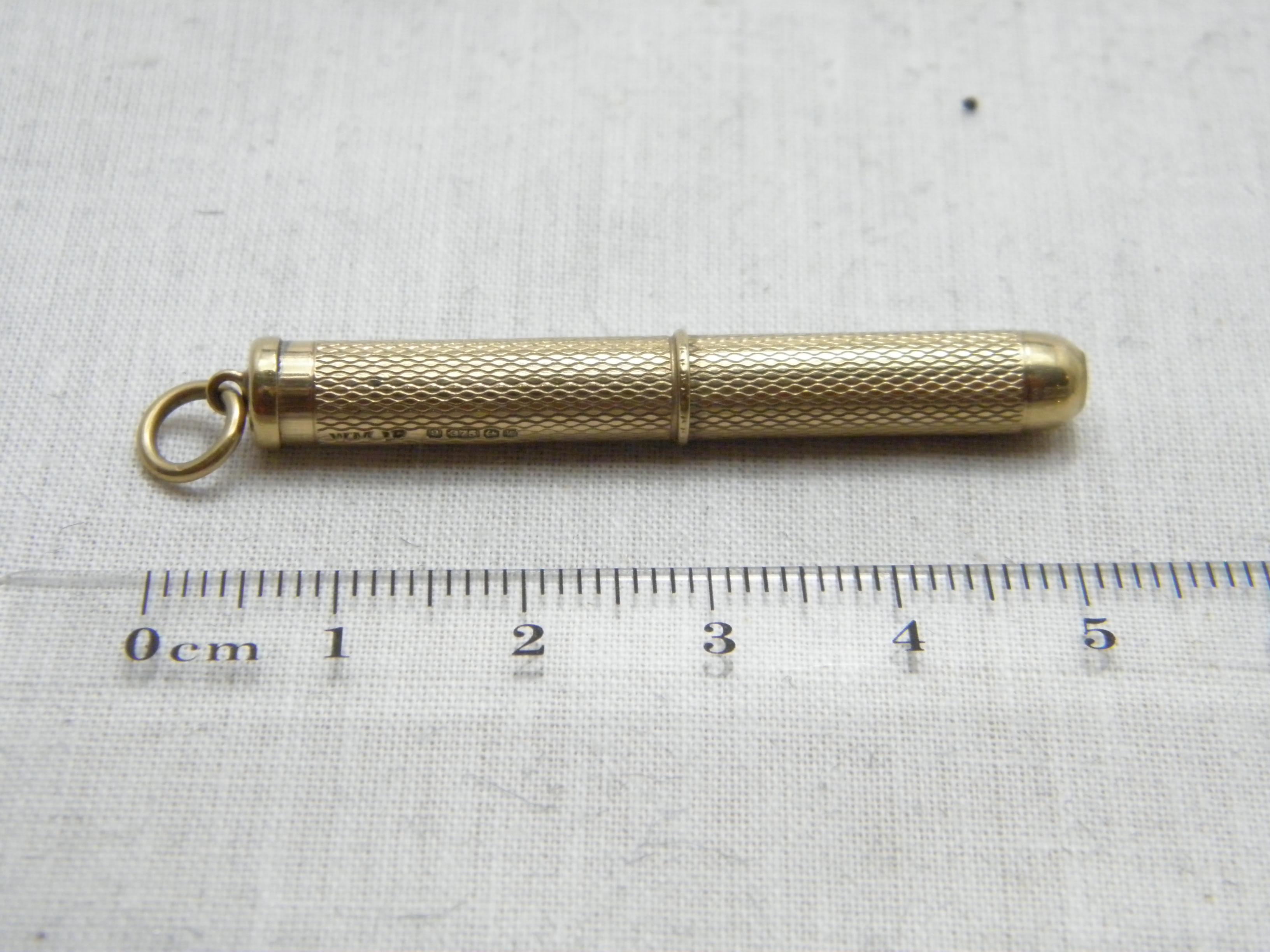 Antique 9ct Gold Toothpick Fob c1920 375 Purity Chatelaine Charm Propelling For Sale 3