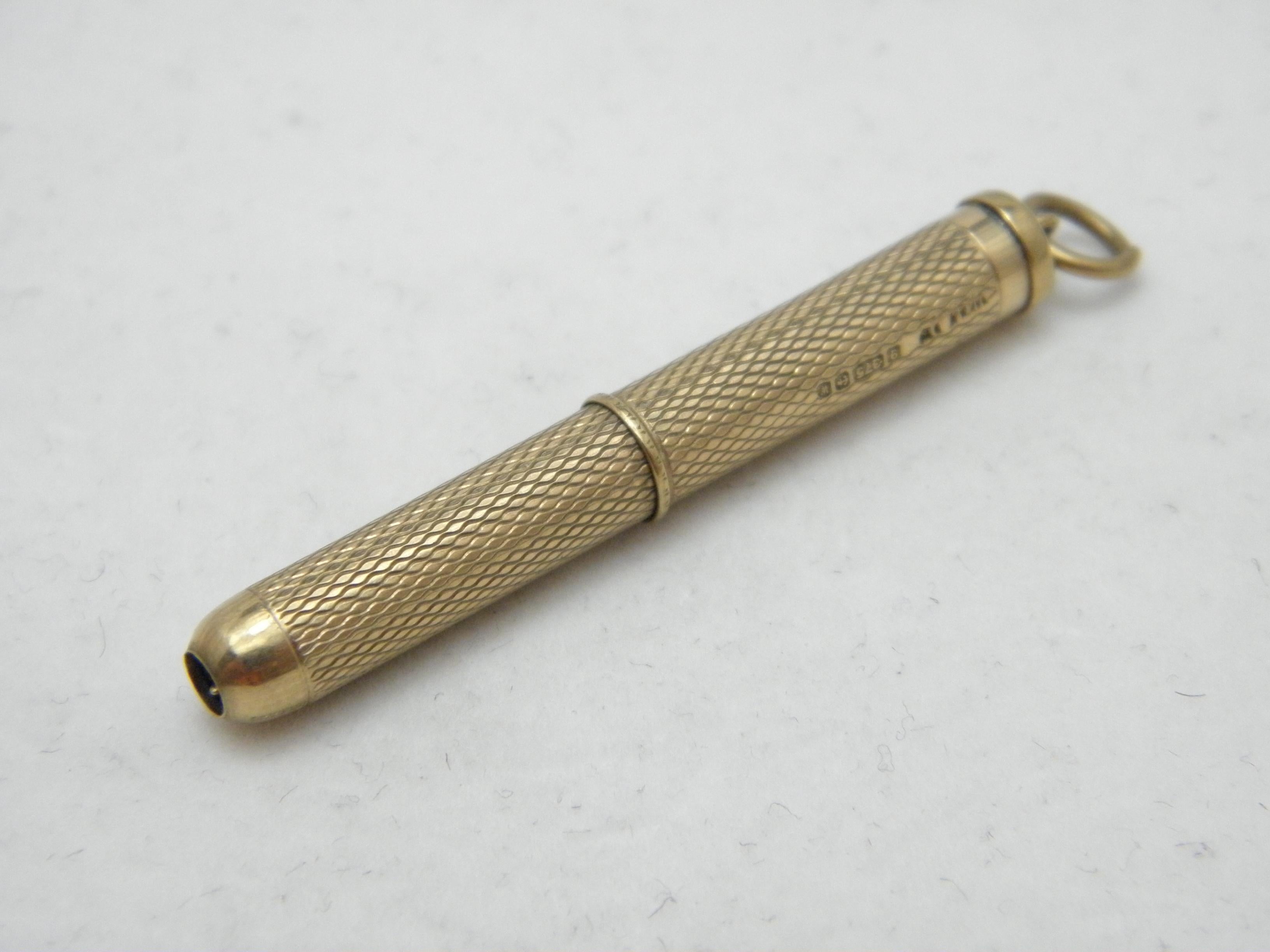 If you have landed on this page then you have an eye for beauty.

On offer is this gorgeous

9CT ANTIQUE GOLD PROPELLING TOOTHPICK FOB / PENDANT

DETAILS
Material: 9ct (375/000) Solid Yellow Gold - Diamond Cut, lovely design.
Style: Classic twist