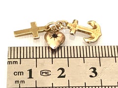 Antique 9ct Gold trio charm - Heart, Anchor & cross