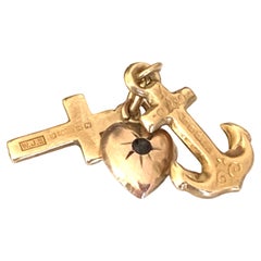 Antique 9ct Gold trio charm - Heart, Anchor & cross