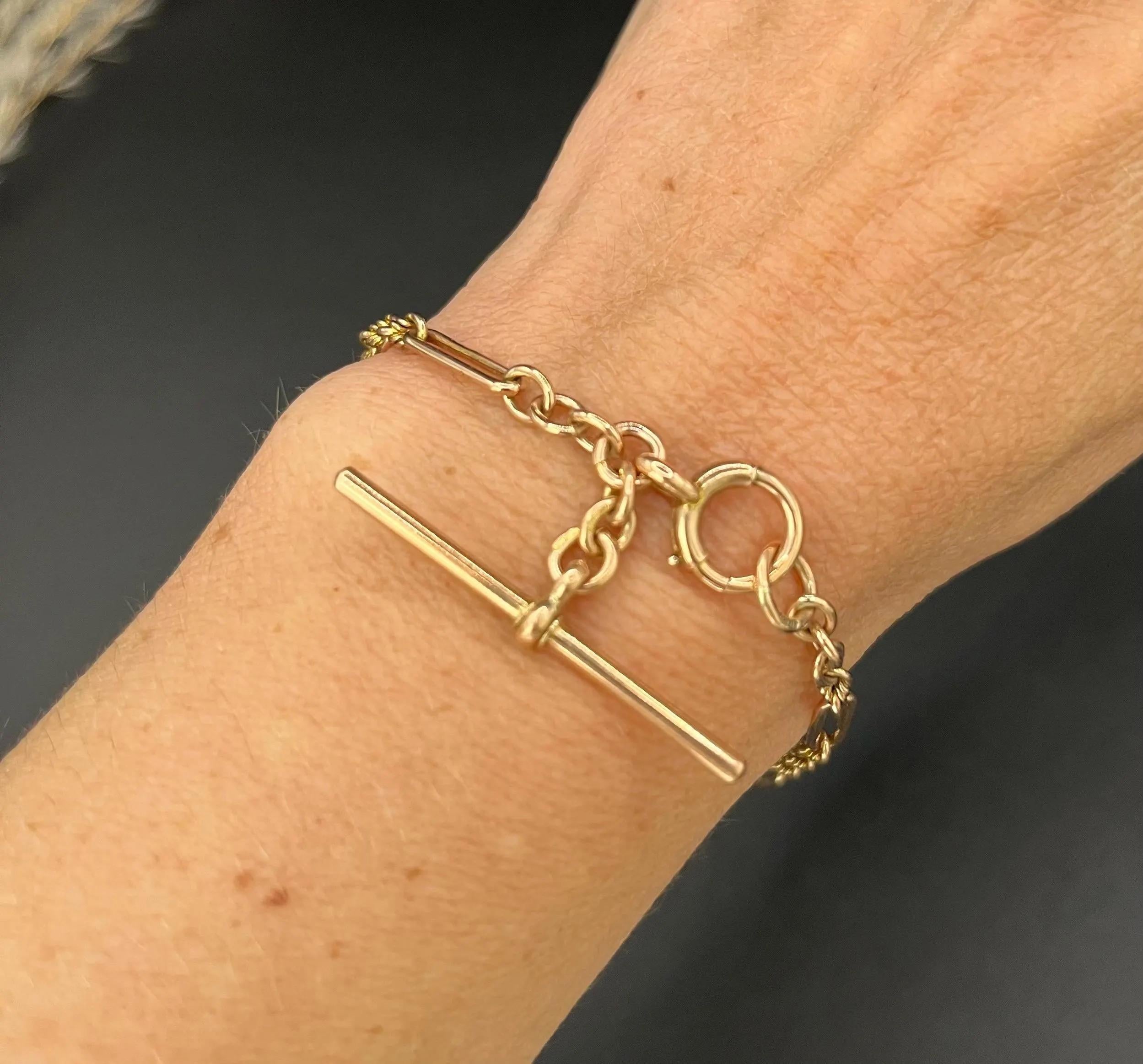 Antique 9ct Gold, Victorian Fancy Paperclip & Rope Link T-bar Bracelet For Sale 7