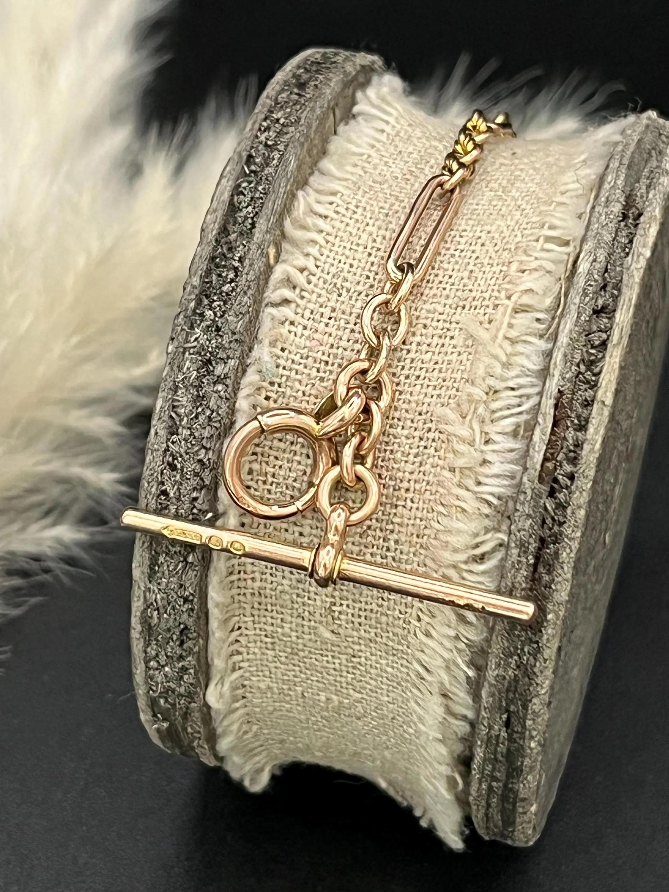 Antique 9ct Gold, Victorian Fancy Paperclip & Rope Link T-bar Bracelet For Sale 4