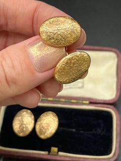 Antique 9ct Gold, Victorian Hallmarked Chester 1900, Floral Engraved Cufflinks