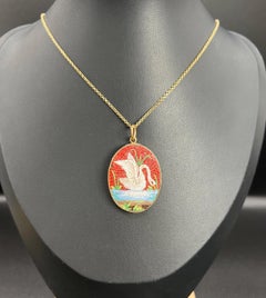 Antiguo Colgante de Oro de 9 ct, Micro Mosaico Victoriano Retrato de Cisne