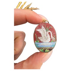 Antiguo Colgante de Oro de 9 ct, Micro Mosaico Victoriano Retrato de Cisne