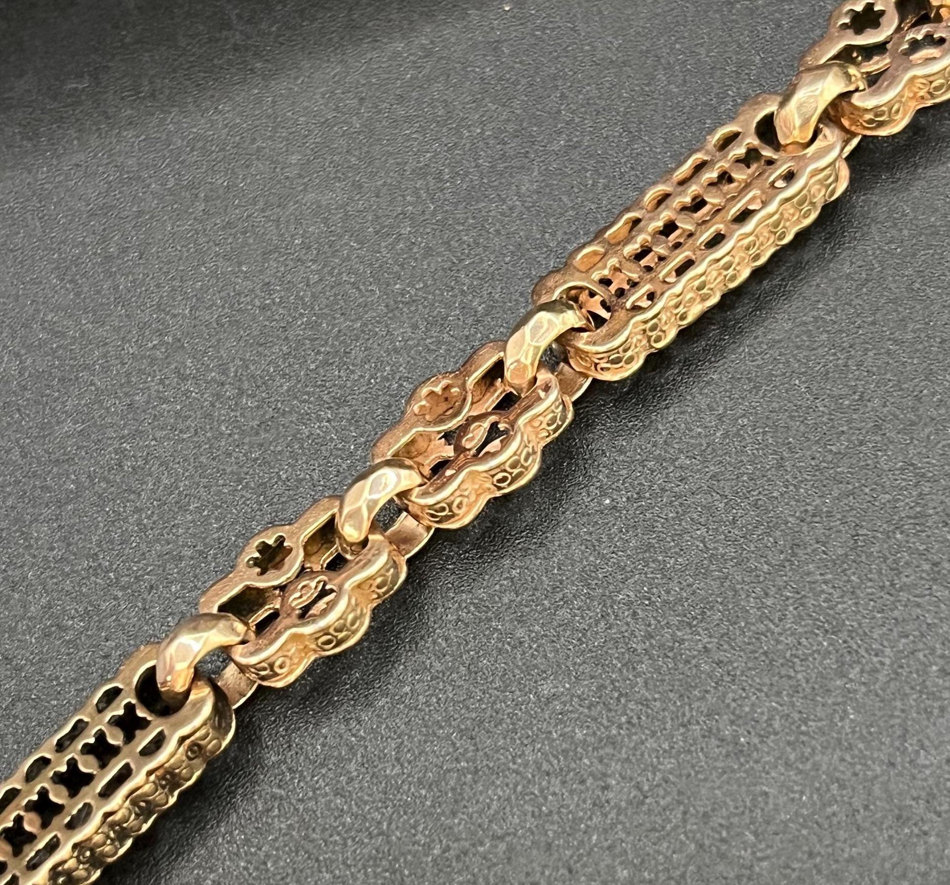 Antico estensore di catena a maglie ornate in oro 9ct vittoriano con anello a bullone  Chiusura a moschettone In condizioni buone in vendita a Brighton, GB