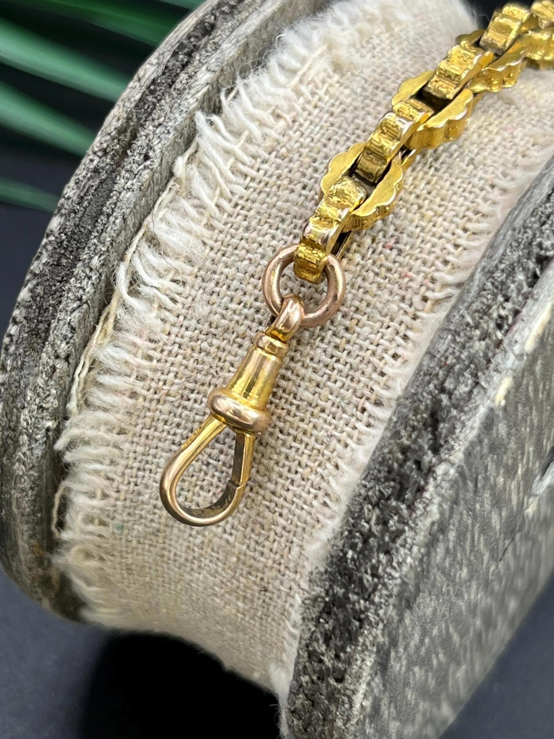 Antique 9ct Gold Victorian Ornate Box Link Chain Extender with Swivel Clasp For Sale 1