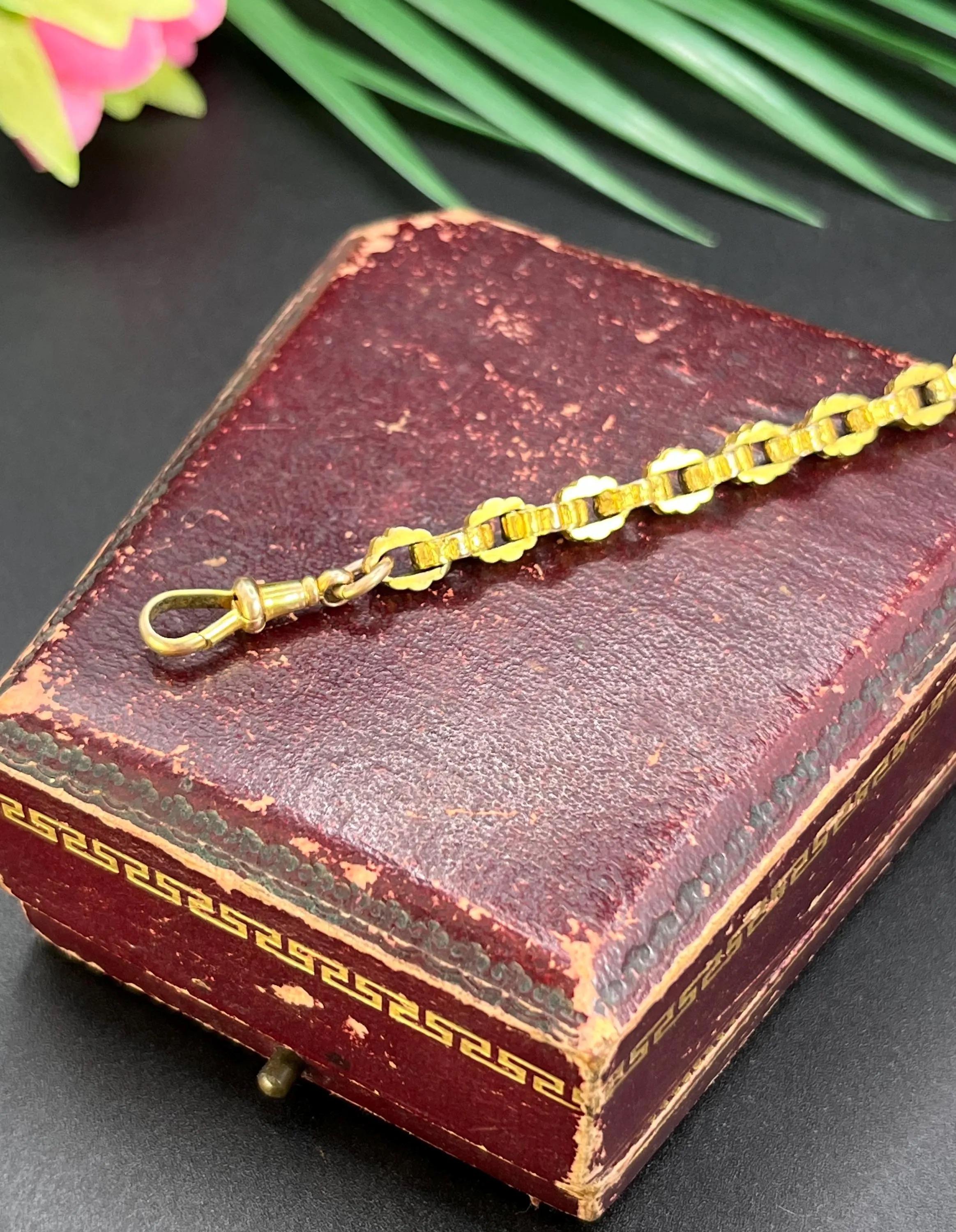 Antique 9ct Gold Victorian Ornate Box Link Chain Extender with Swivel Clasp For Sale 3