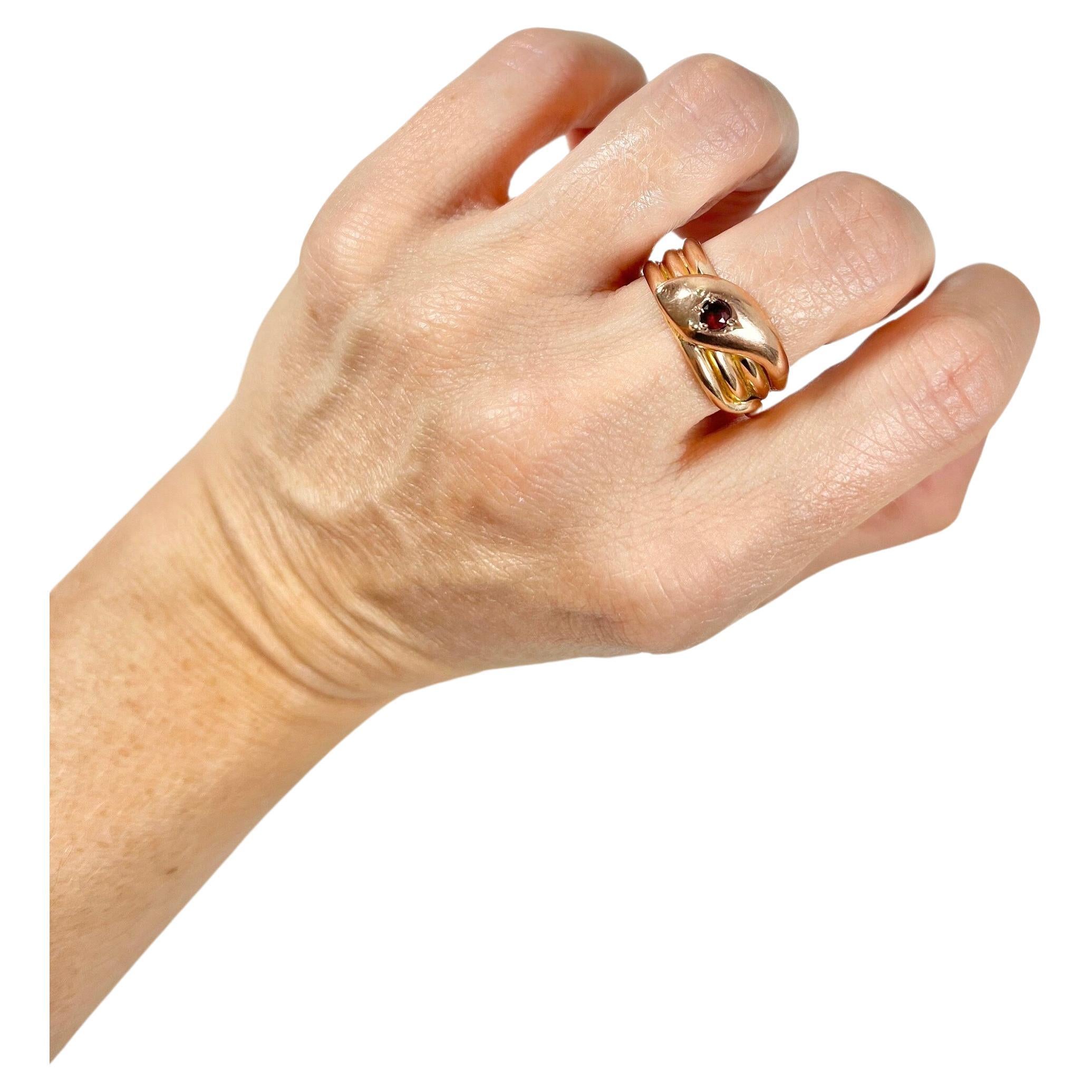 Antique 9ct Gold Victorian Ruby Snake Ring For Sale