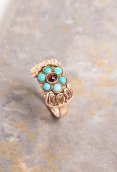 Antique 9ct Gold Victorian Turquoise and Ruby Ring