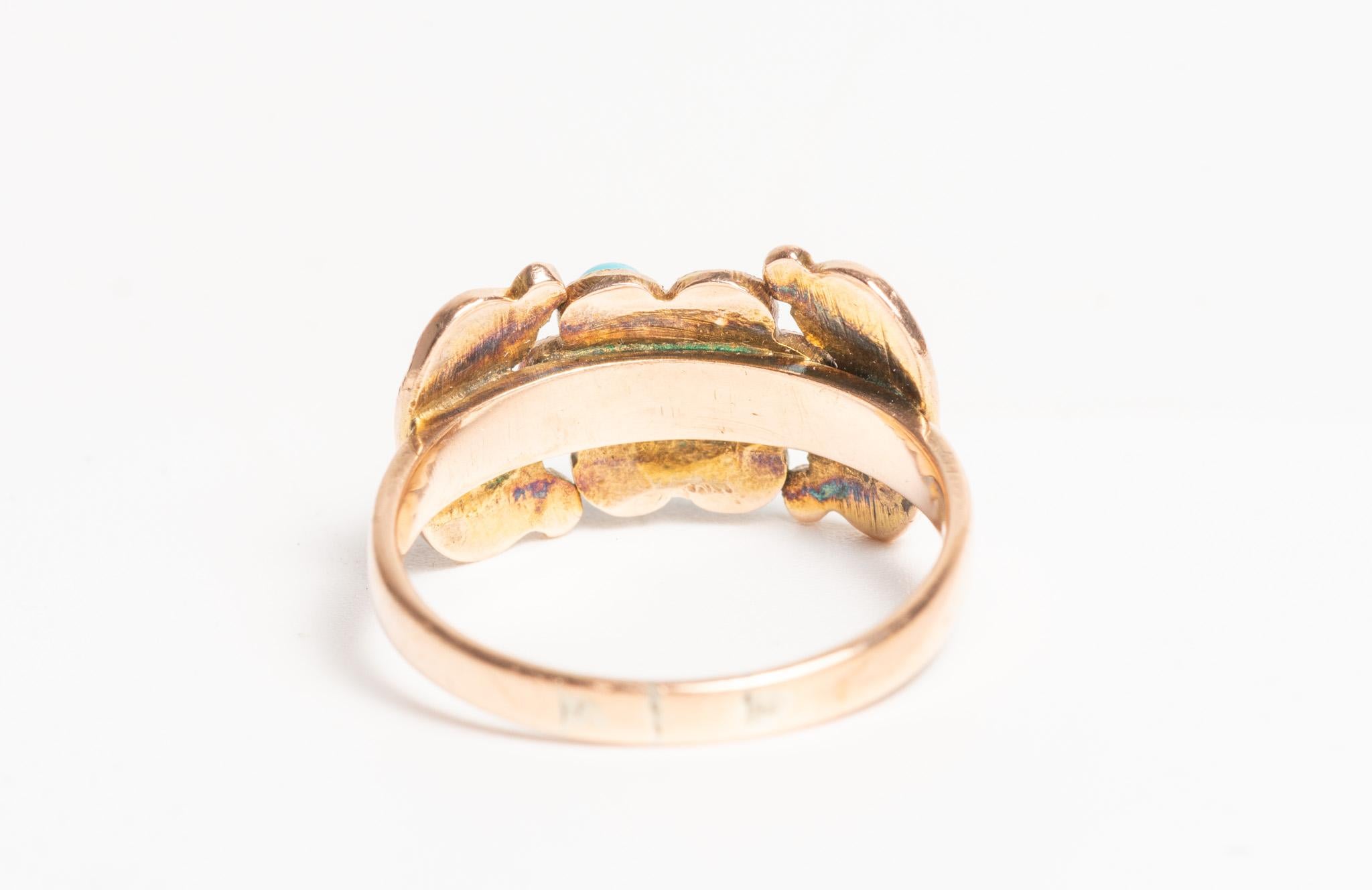 Anello antico in oro 9ct vittoriano con turchese e rubino in vendita 1