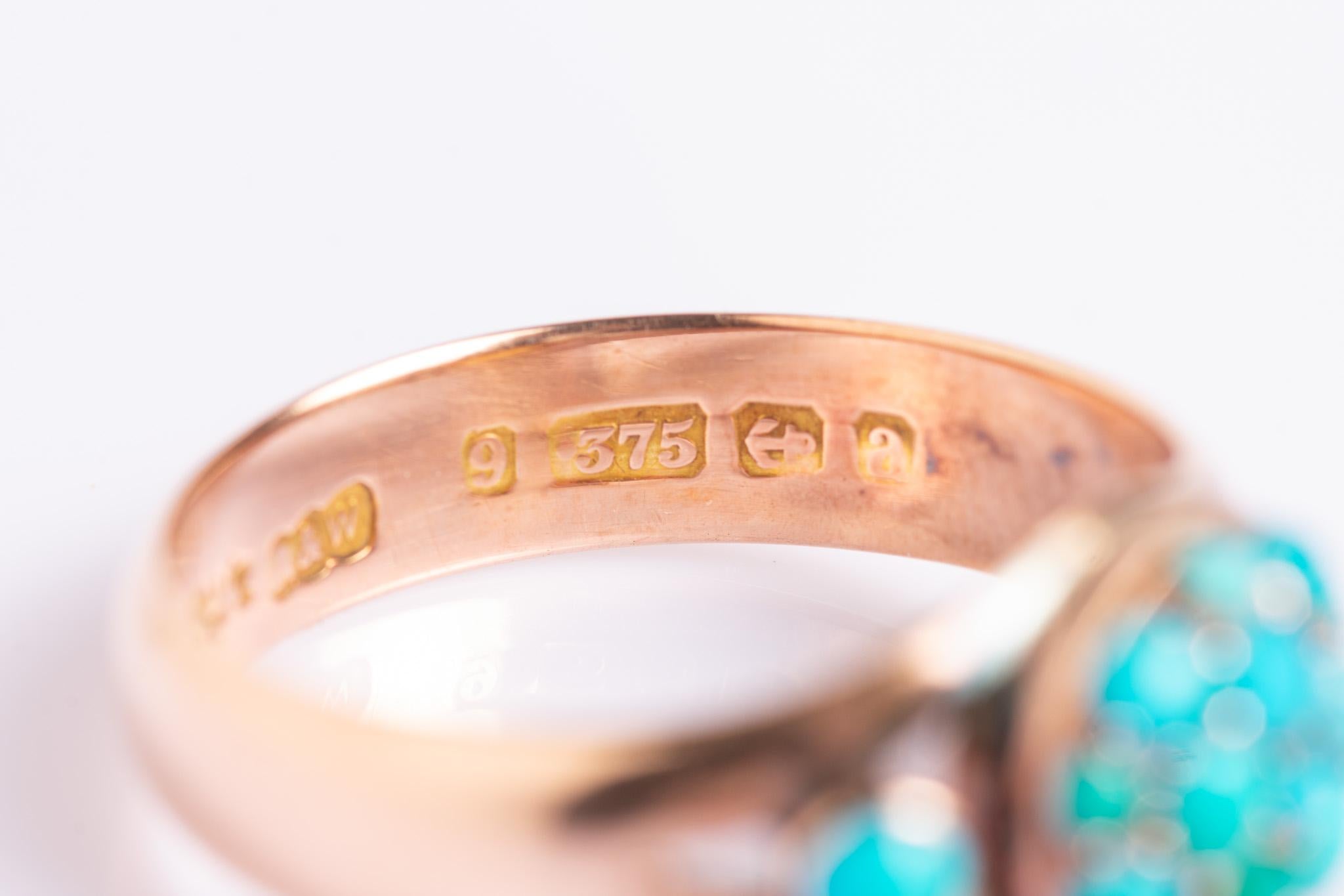 Antiker viktorianischer Türkis-Cluster-Ring aus 9 Karat Gold 4