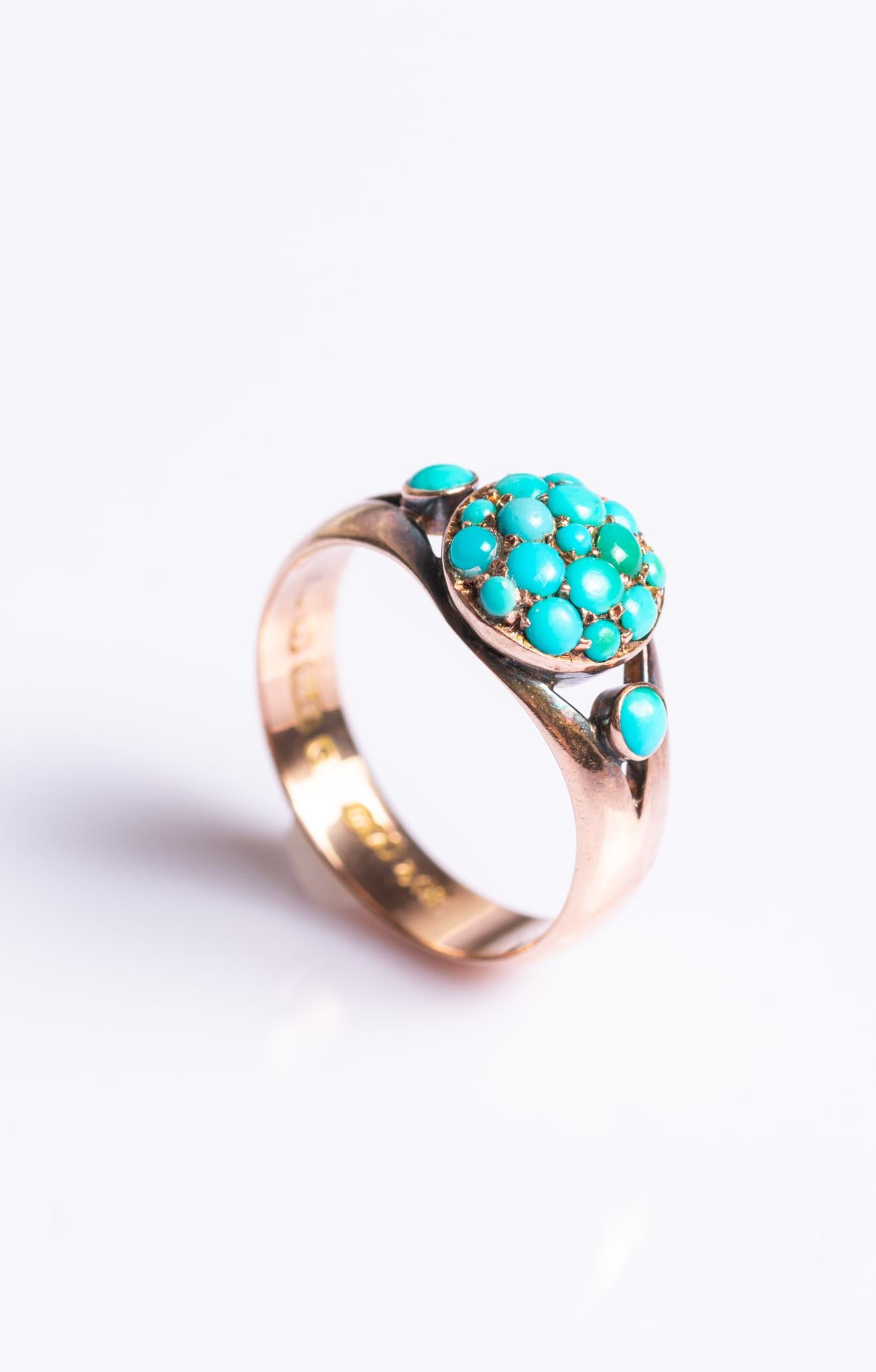 Antiker viktorianischer Türkis-Cluster-Ring aus 9 Karat Gold 6