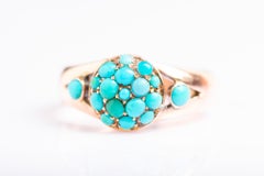 Antique 9ct Gold Victorian Turquoise Cluster Ring