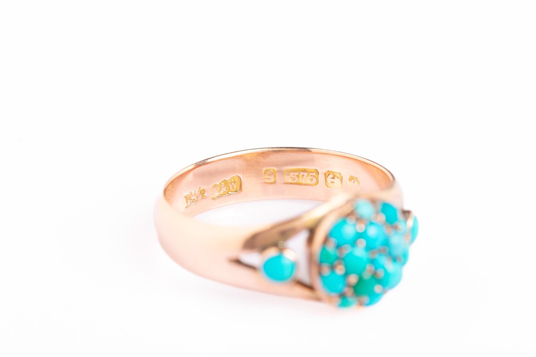 Antiker viktorianischer Türkis-Cluster-Ring aus 9 Karat Gold (Viktorianisch) im Angebot