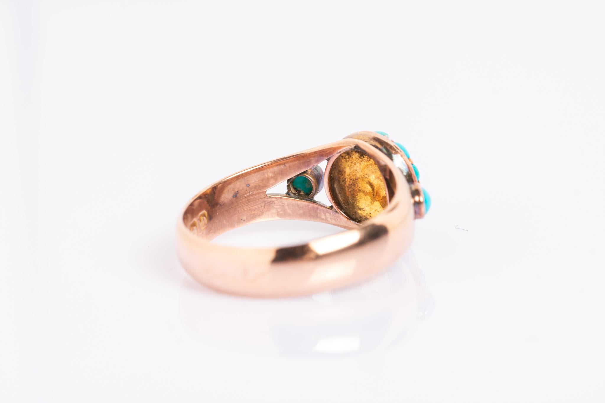 Antiker viktorianischer Türkis-Cluster-Ring aus 9 Karat Gold 2
