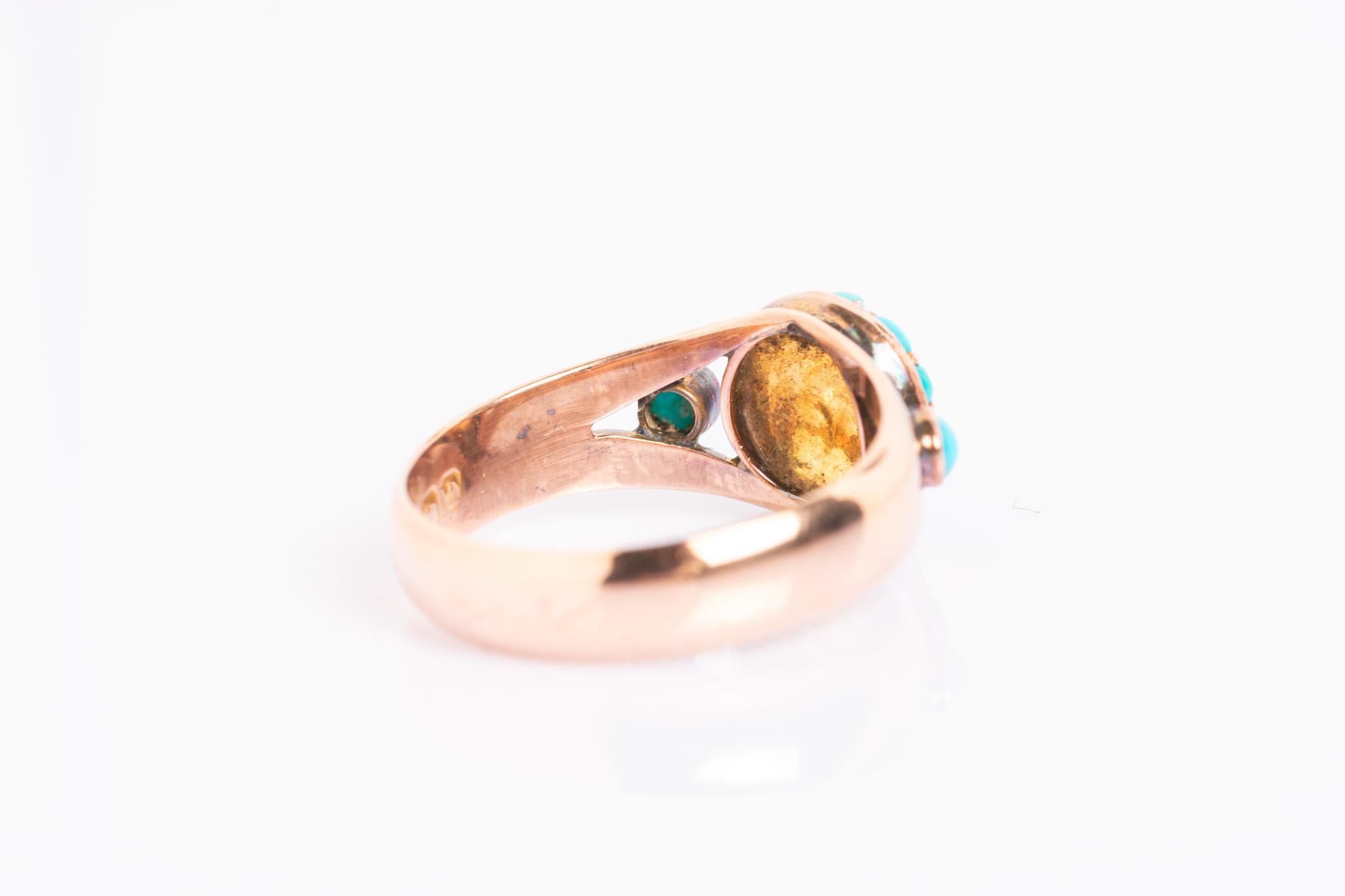 Antiker viktorianischer Türkis-Cluster-Ring aus 9 Karat Gold 3
