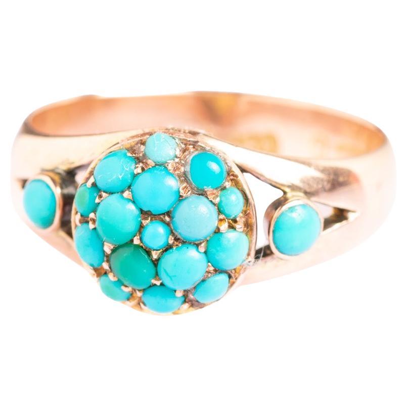 Antique 9ct Gold Victorian Turquoise Cluster Ring