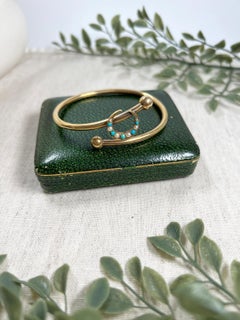 Antique 9ct Gold Victorian Turquoise & Pearl Crescent Bangle