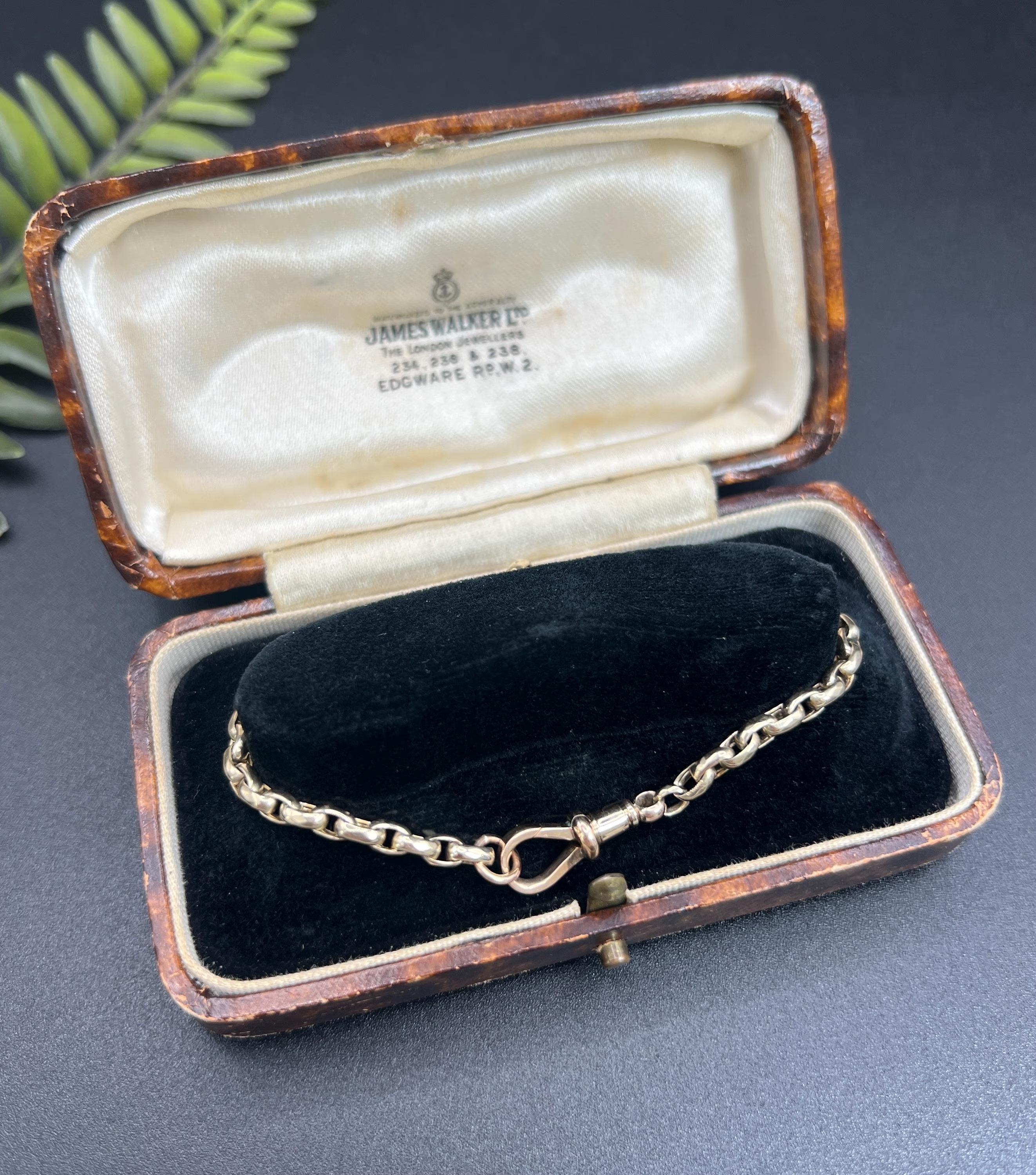 Antique 9ct Rose, Edwardian Faceted Oval Belcher Link Bracelet with Swivel Clasp 4