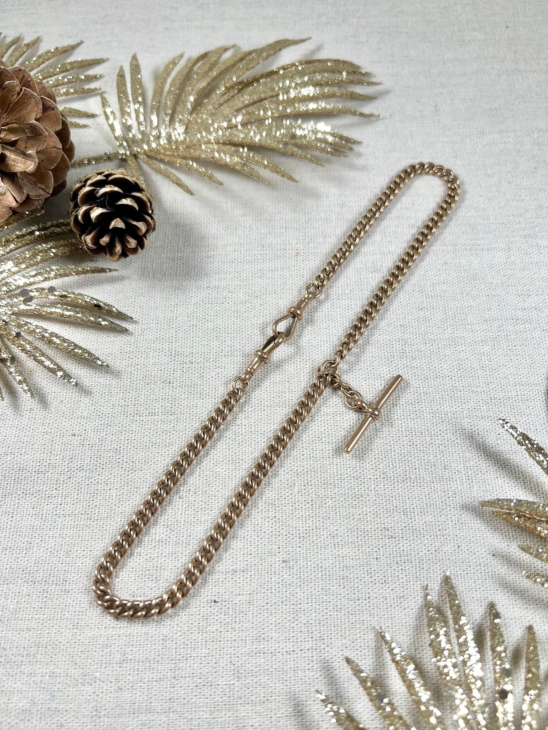 Antique 9ct Rose Gold 161/2 Inch Edwardian Curb Link Albert Watch Chain Necklace For Sale 4