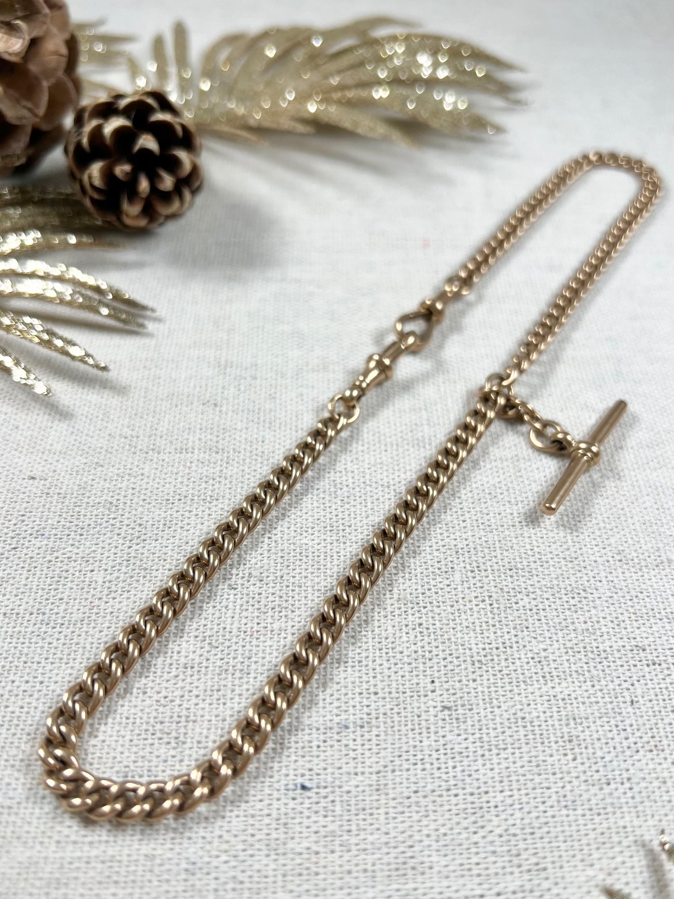 Antique 9ct Rose Gold 161/2 Inch Edwardian Curb Link Albert Watch Chain Necklace For Sale 5