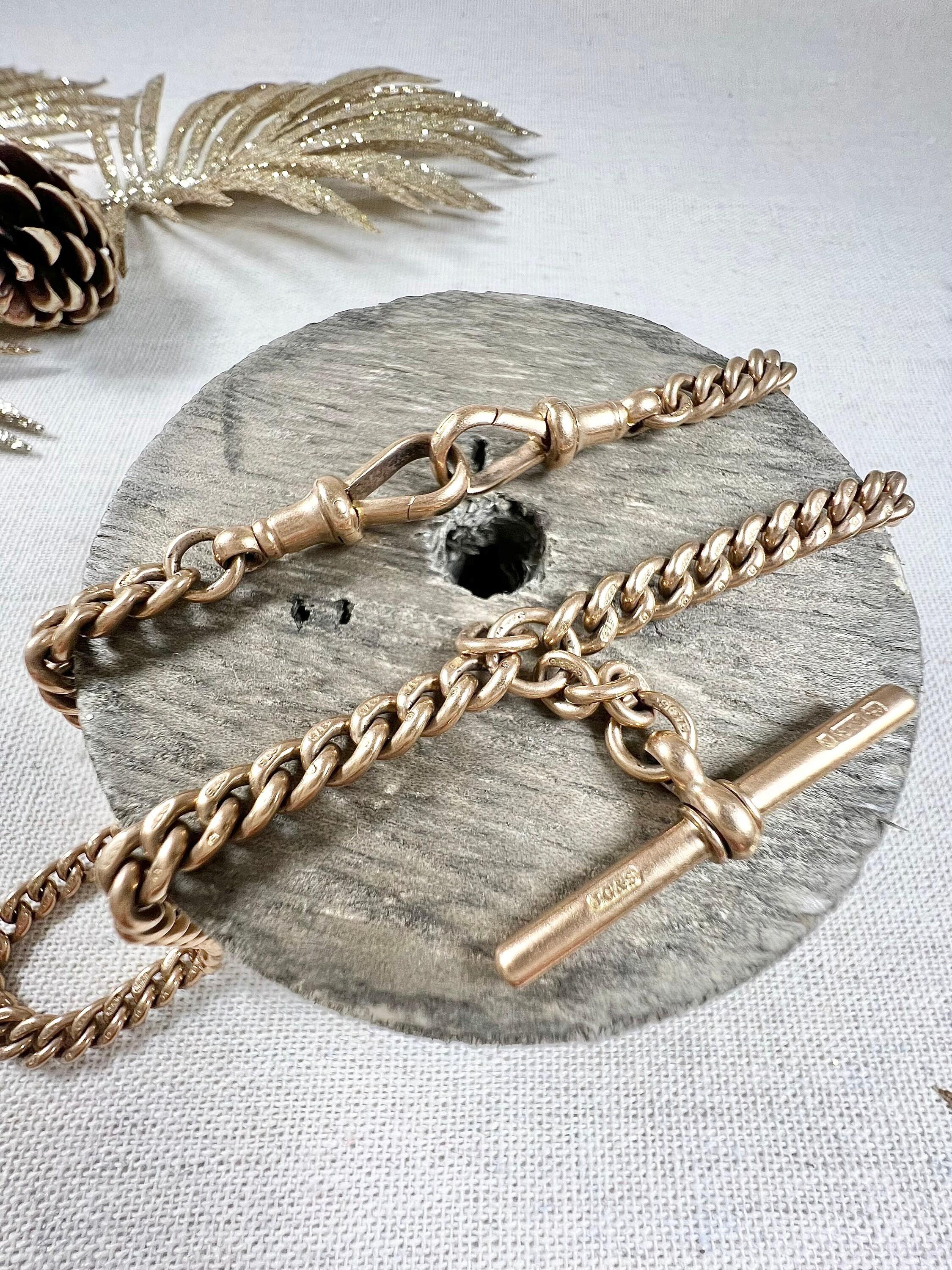 Women's or Men's Antique 9ct Rose Gold 161/2 Inch Edwardian Curb Link Albert Watch Chain Necklace For Sale